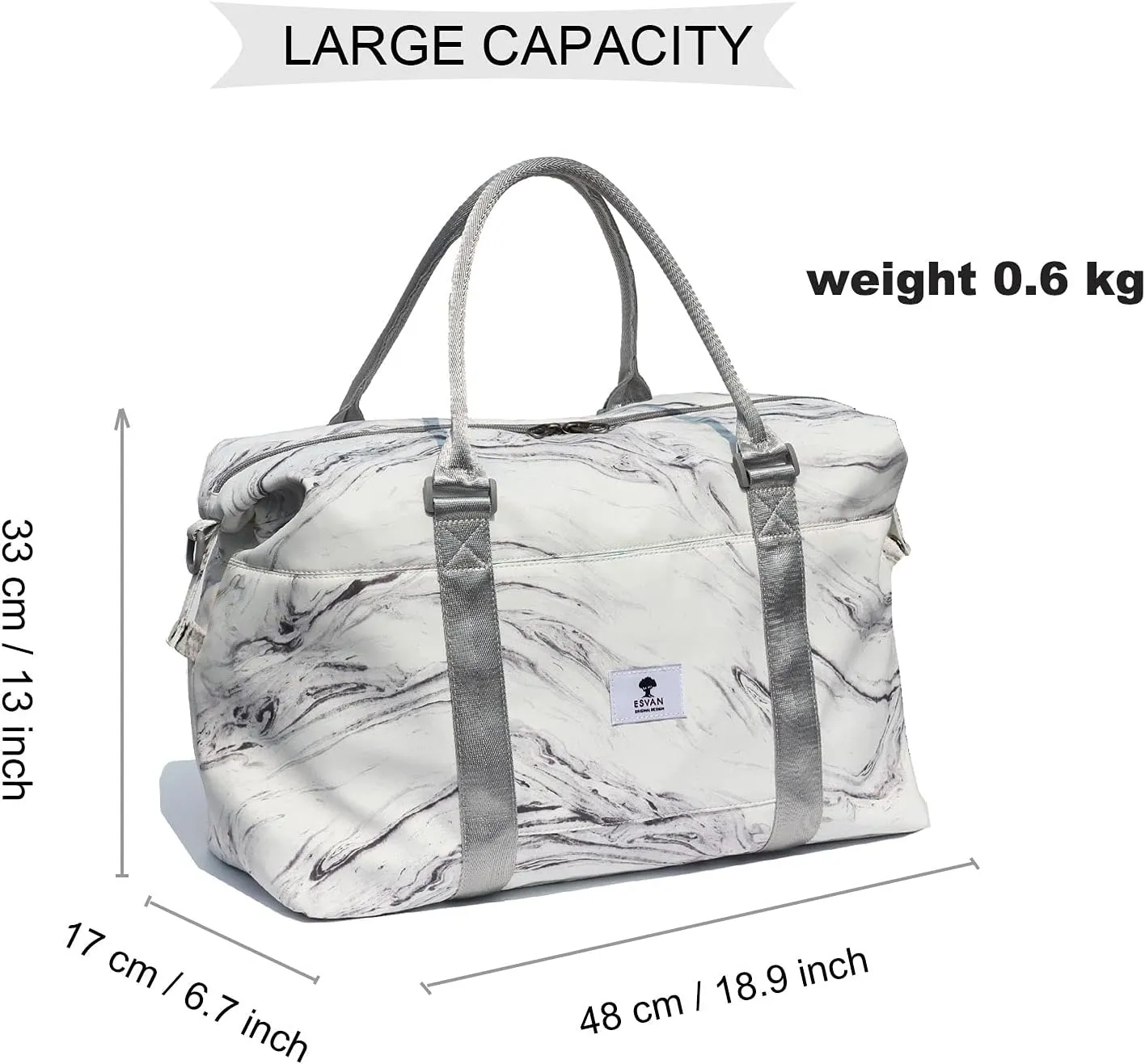 ESVAN Travel Tote Duffel Gym Bag,Weekender Overnight Carry-on Tote Crossbody Bag with Wet Pocket and Trolley Sleeve Upgraded