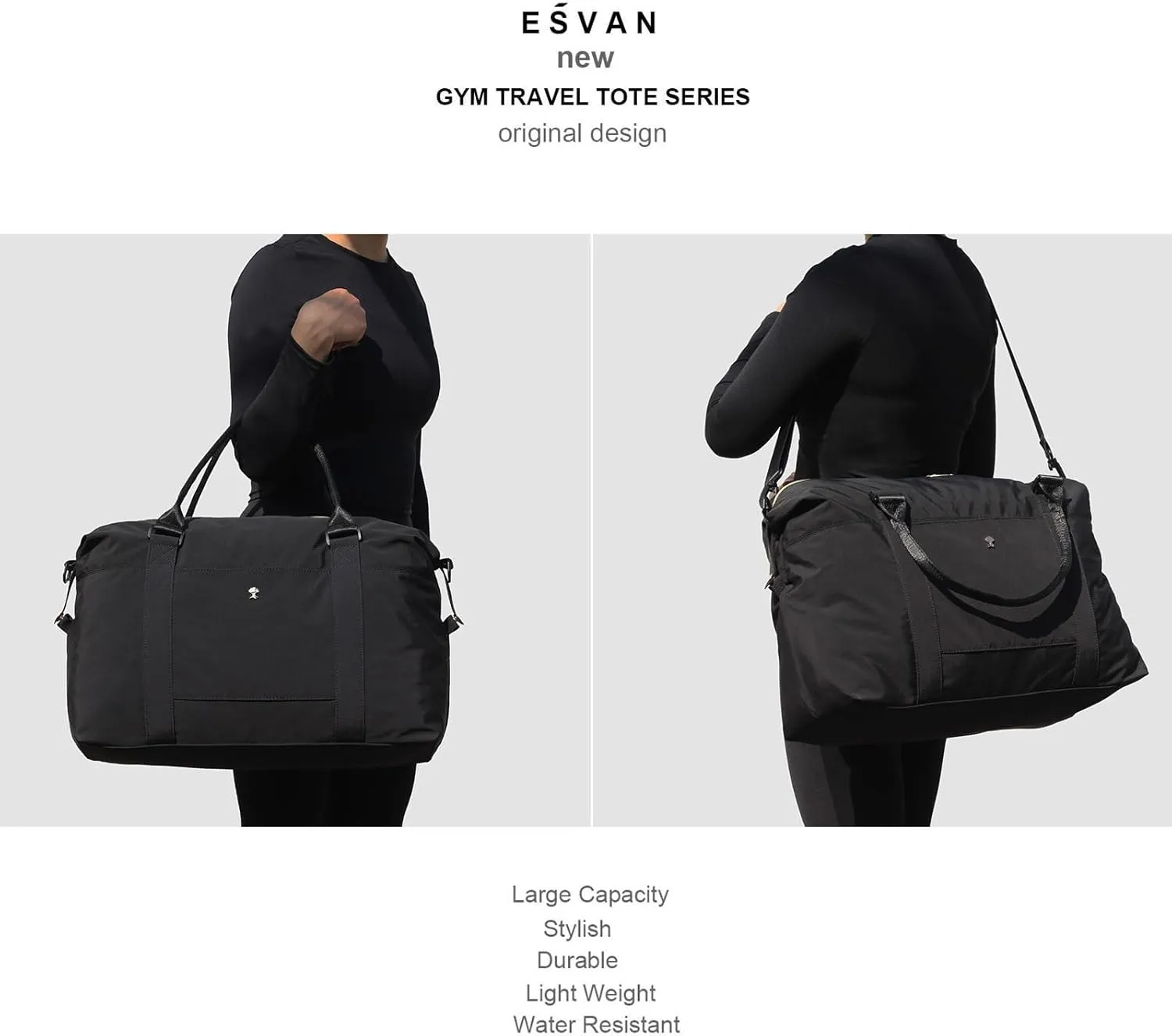 ESVAN Travel Tote Duffel Gym Bag,Weekender Overnight Carry-on Tote Crossbody Bag with Wet Pocket and Trolley Sleeve Upgraded