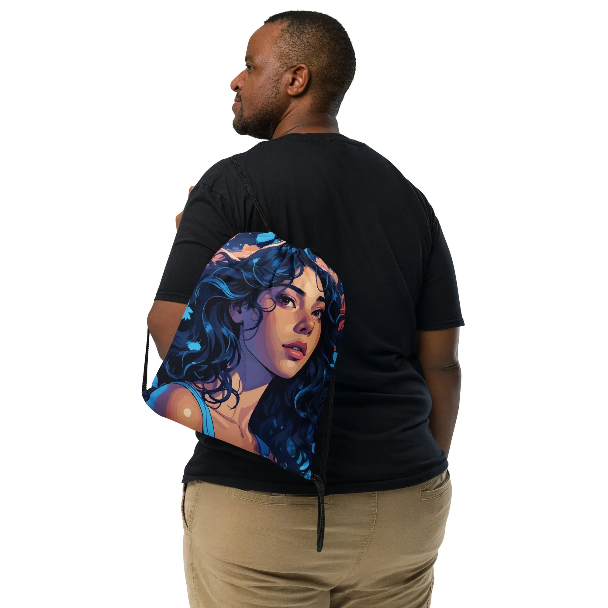 Ethereal Beauty - Blue-Haired Muse Drawstring Bag