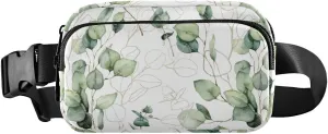 Eucalyptus Branches, Green Eucalyptus Leaves Golden Linear Leaves Adjustable Belt Running Bag, Crossbody Fanny Pack Waist Runners Bag Tote for Women Men Sports Hiking Fitness Exercise Gym Pouch