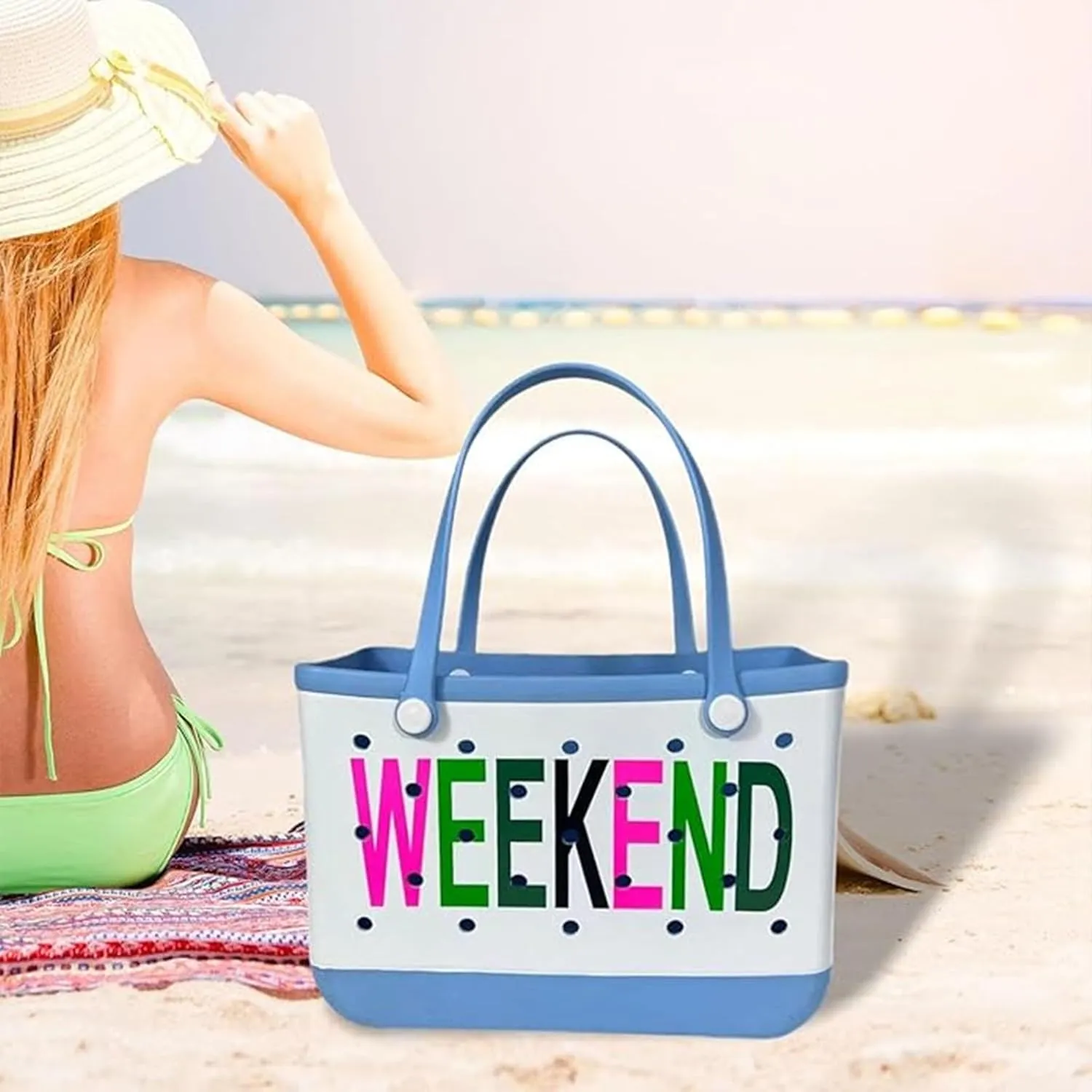 EVA Beach Tote Bag - Waterproof Washable Tip Proof Durable Open Tote Bag for the Beach Boat Pool Sports
