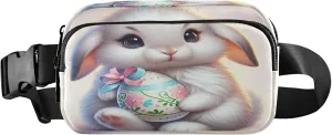 Exnundod Fanny Packs for Women & Men Easter White Bunny, Waist Pack Exquisite Colorful Egg Crossbody Bags Belt Adjustable Strap for Running Hiking Workout