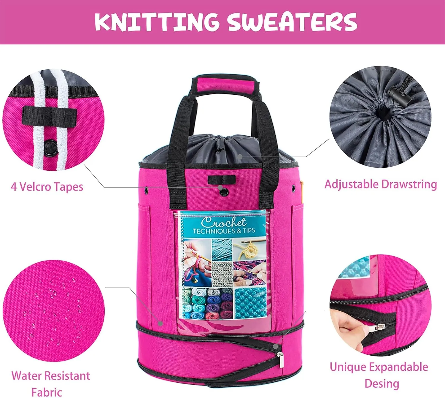 Expandable Crochet Bag - Yarn Storage Organizer with Drawstring Closure - Ideal Gift