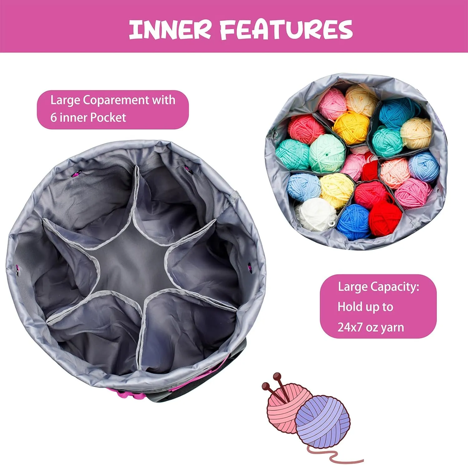 Expandable Crochet Bag - Yarn Storage Organizer with Drawstring Closure - Ideal Gift