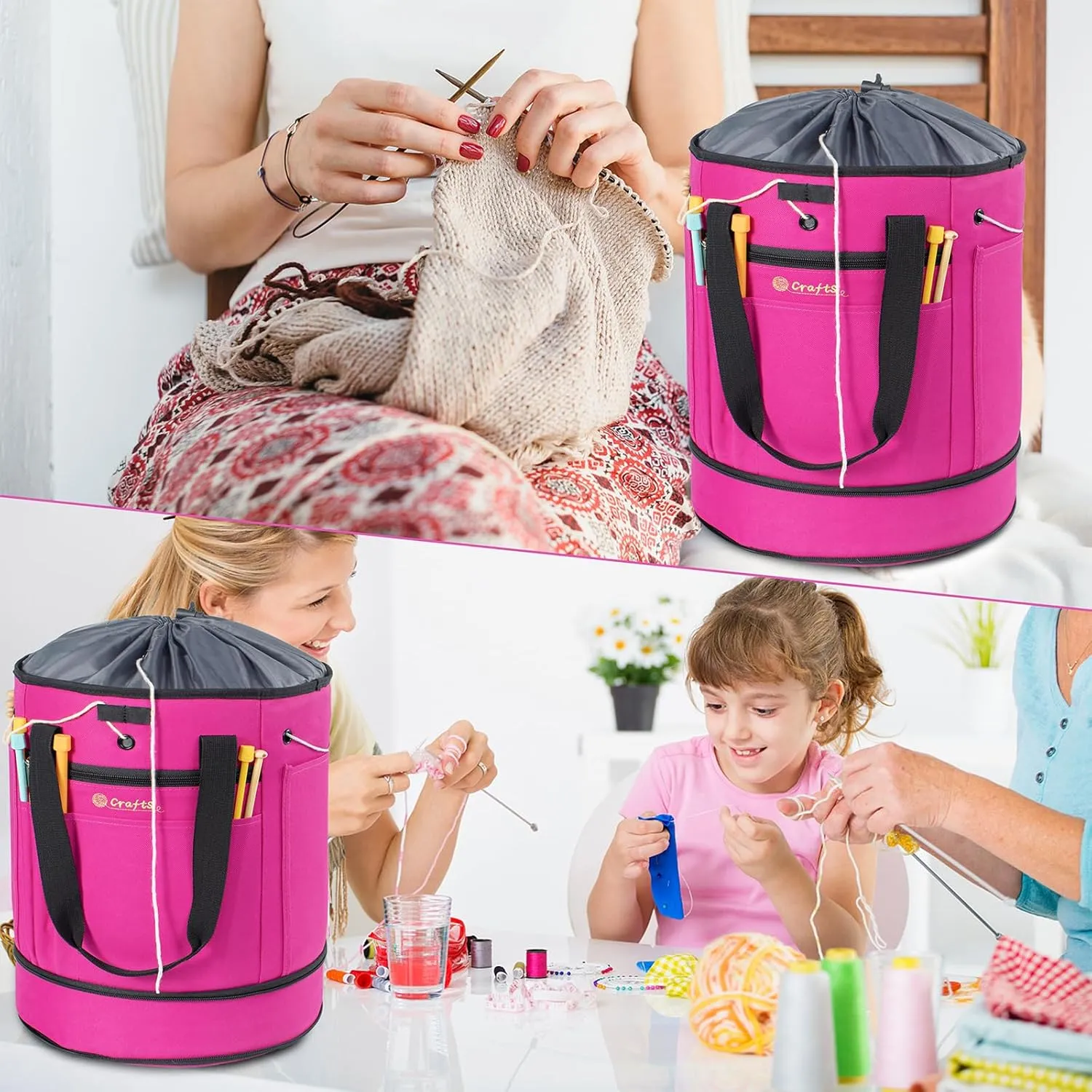 Expandable Crochet Bag - Yarn Storage Organizer with Drawstring Closure - Ideal Gift