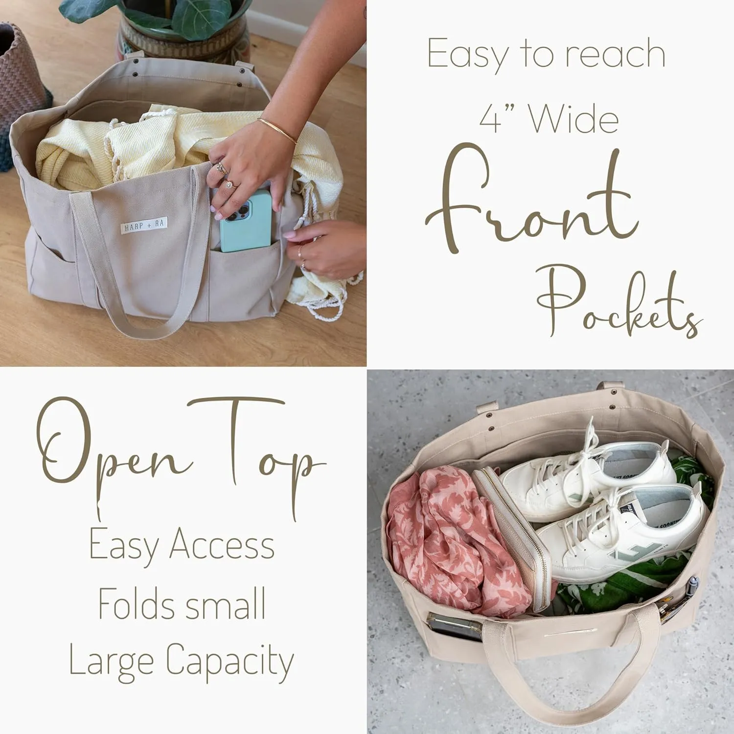 Extra Large Canvas Tote Bag - Utility with 2 Front Pockets and Laptop Sleeve, heavy duty everyday tote
