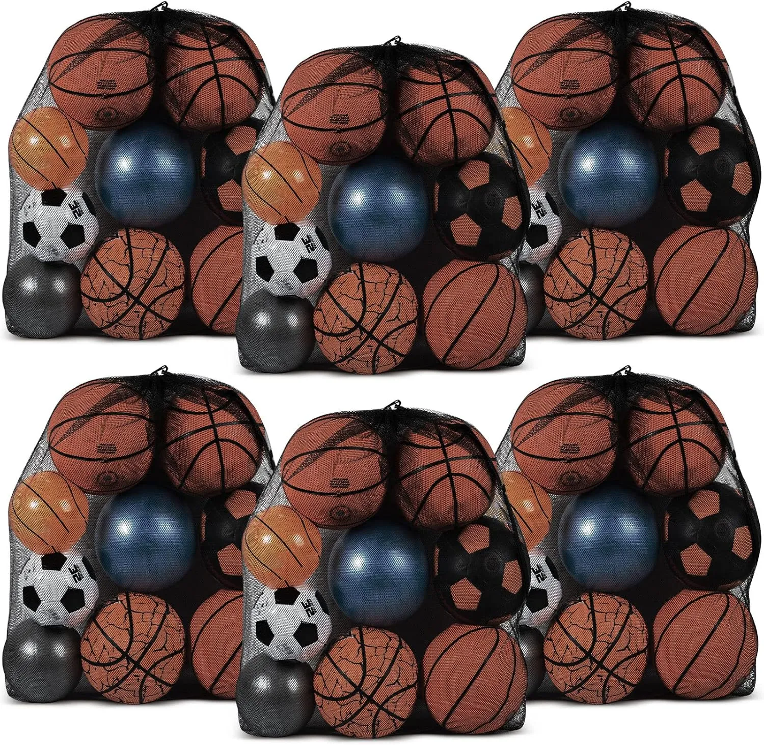 Extra Large Mesh Bag Sports Ball Bag with Adjustable Shoulder Strap Drawstring Soccer Pouch Storage Ball Net Sports Equipment Handbag for Beach Gym Basketball Swimming Gear 35.4 x 27.5 Inch(6 Pcs)