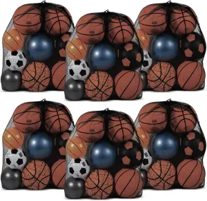 Extra Large Mesh Bag Sports Ball Bag with Adjustable Shoulder Strap Drawstring Soccer Pouch Storage Ball Net Sports Equipment Handbag for Beach Gym Basketball Swimming Gear 35.4 x 27.5 Inch(6 Pcs)