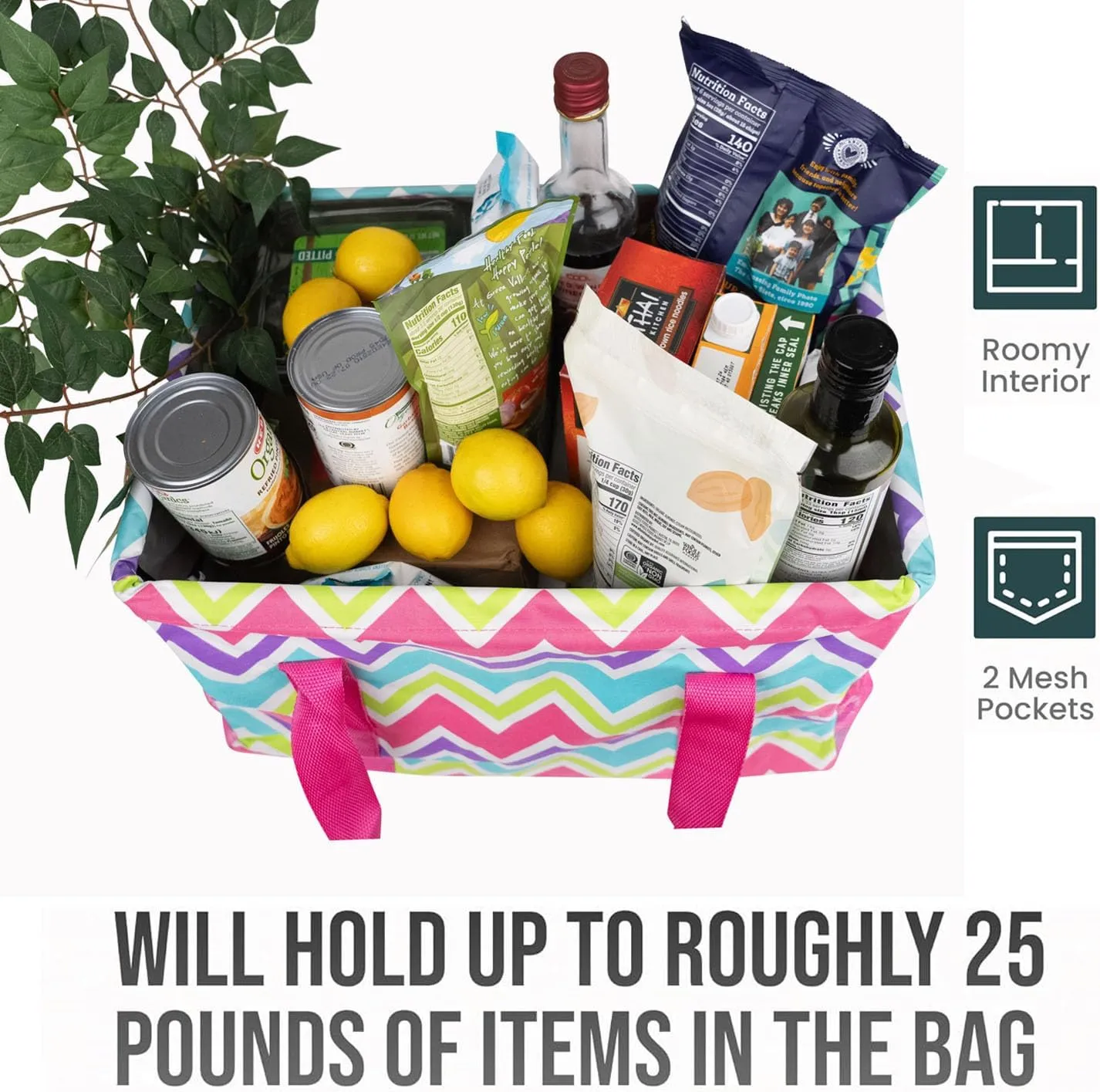 Extra Large Utility Tote Bag - Collapsible Tote with Wire Frame for Beach, Groceries, Travel - Includes 5x7 Bag