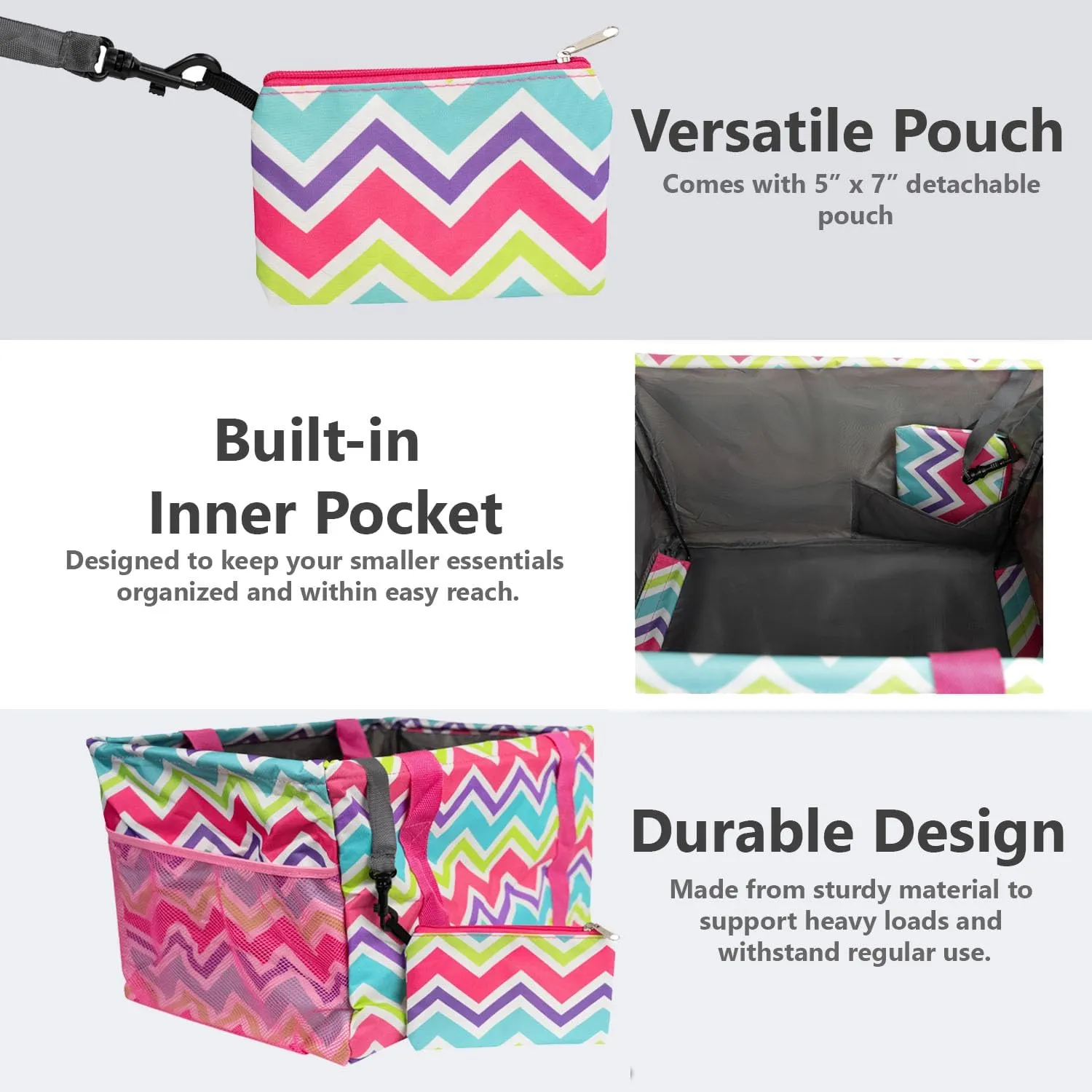 Extra Large Utility Tote Bag - Collapsible Tote with Wire Frame for Beach, Groceries, Travel - Includes 5x7 Bag
