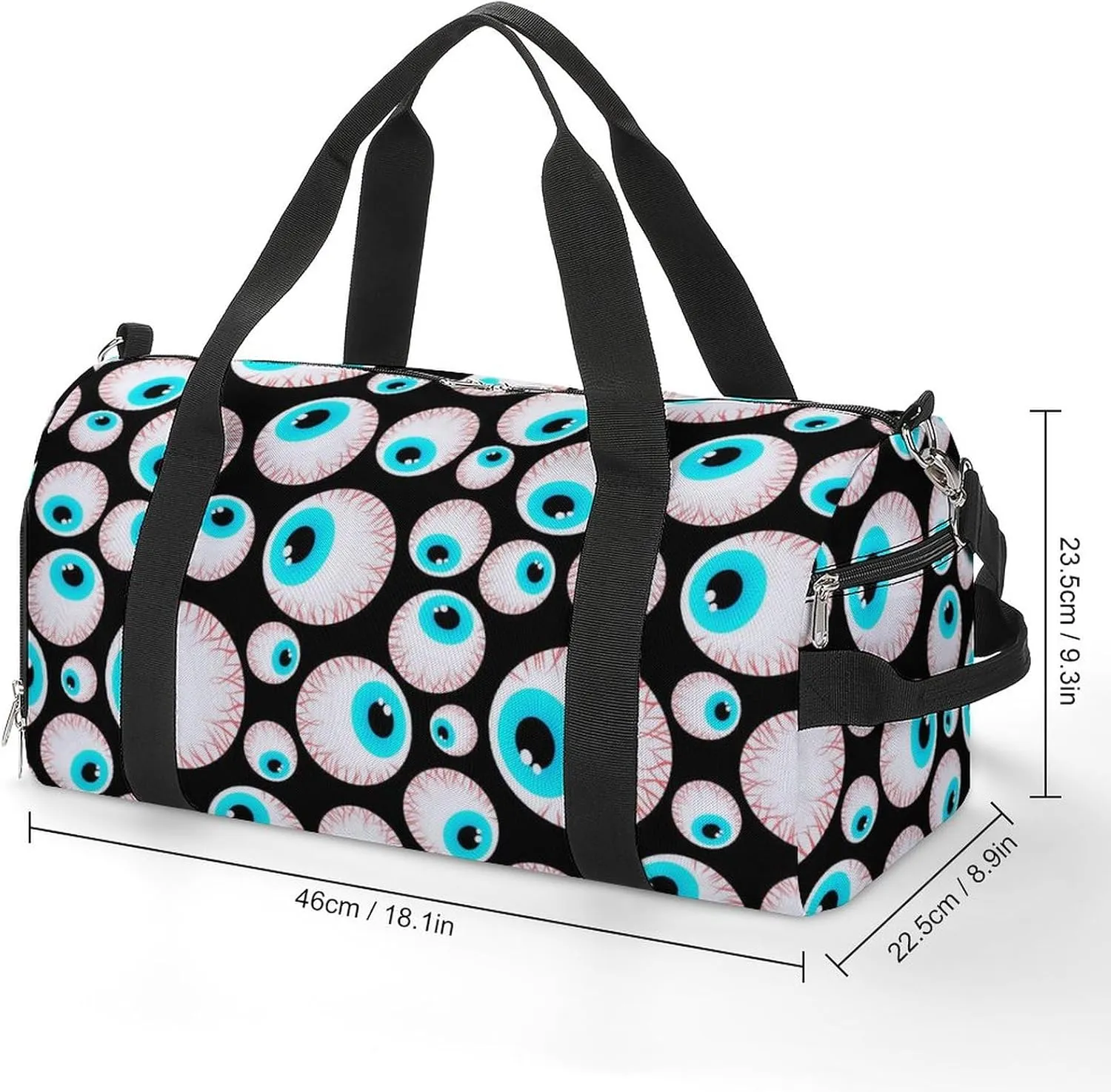 Eyeball Pattern Water Resistant Gym Bag with Shoe Compartment, Travel Duffel Tote Bag Weekender Overnight Bag for Women Men