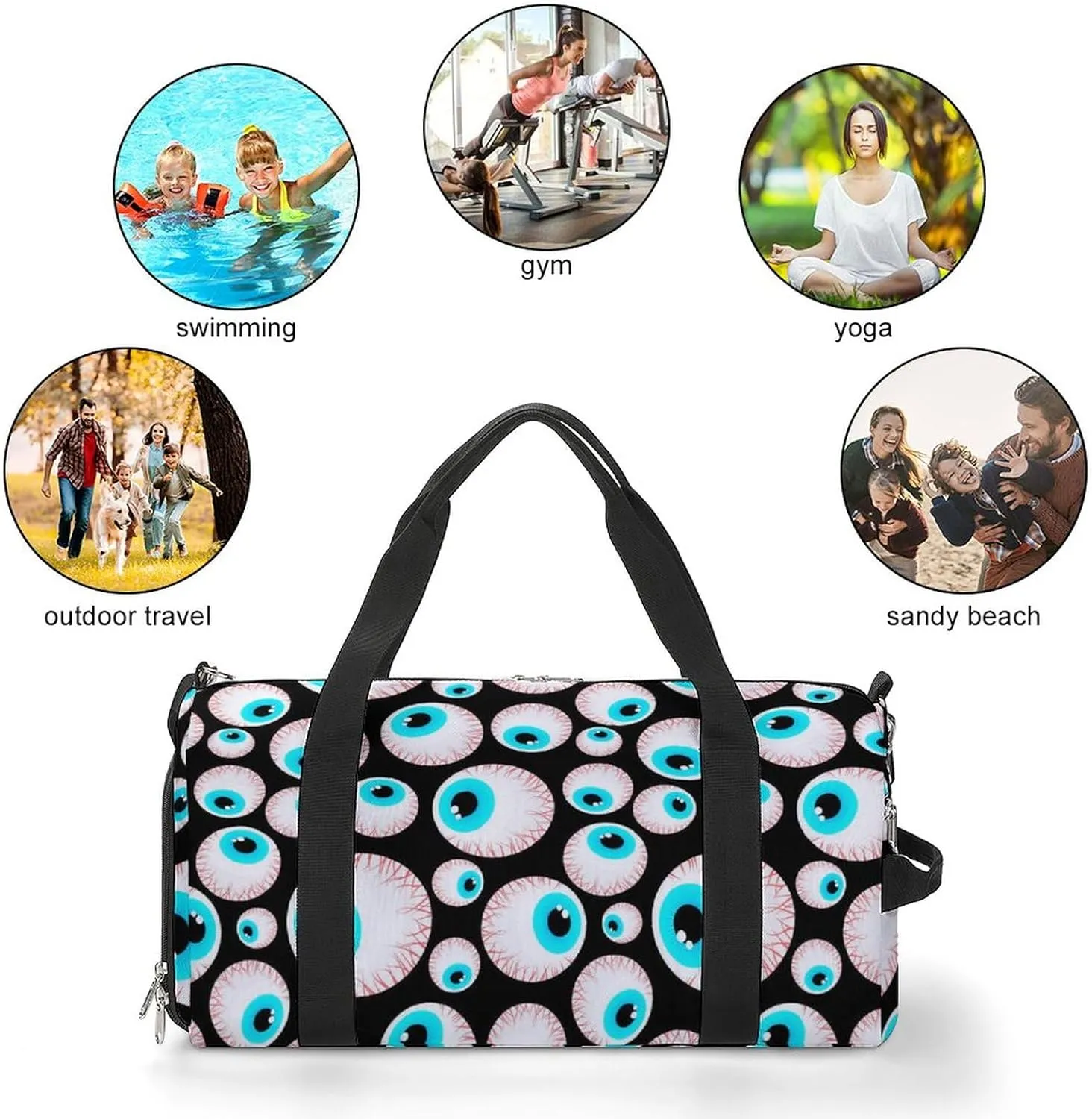 Eyeball Pattern Water Resistant Gym Bag with Shoe Compartment, Travel Duffel Tote Bag Weekender Overnight Bag for Women Men