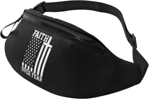 Faith Over Fear Patriotic Faithful Christian Unisex Adjustable Waist Bag Outdoor Sports Running Waist Bag Business Travel Phone Bag