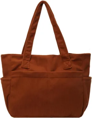 Fall Winter Corduroy Tote Bag Large Capacity Handbag with Multiple Pockets Fashion Shoulder Bag for Women