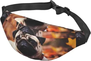Fanny Pack Fall Foliage Pug Dog Waist Pack For Women Men Waterproof Belt Bag With Adjustable Belt Casual Crossbody Bag Travel Waist Bag For Sports Running Cycling