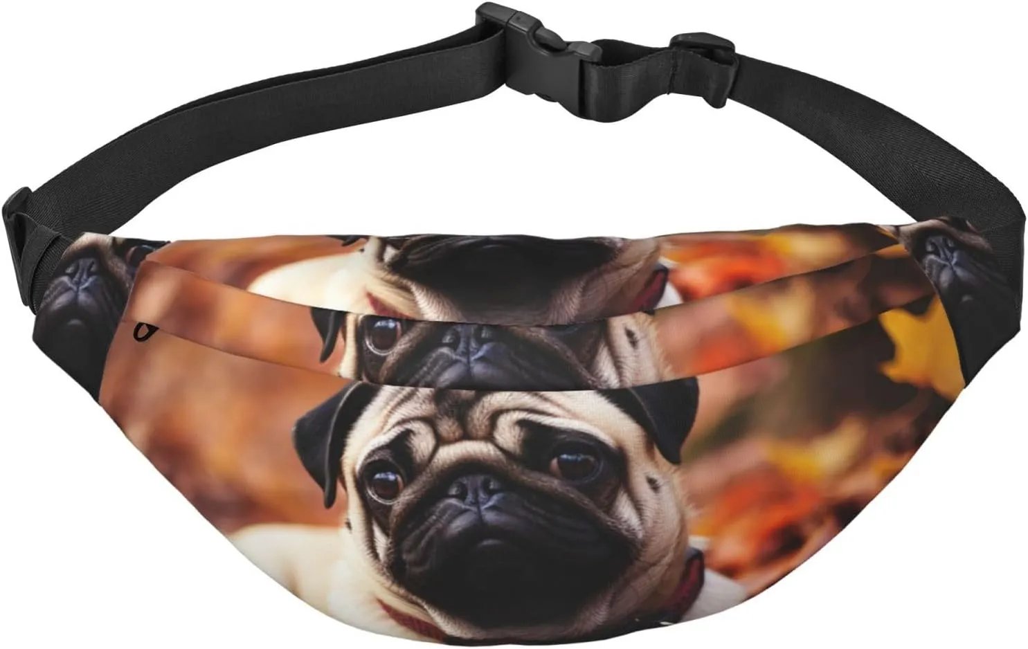Fanny Pack Fall Foliage Pug Dog Waist Pack For Women Men Waterproof Belt Bag With Adjustable Belt Casual Crossbody Bag Travel Waist Bag For Sports Running Cycling