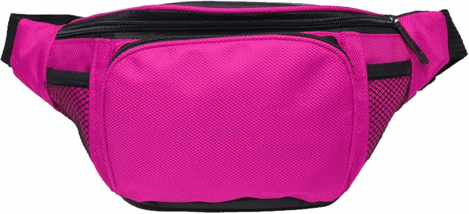 Fanny Pack For Men Women Nylon Zipper Waist Crossbody Waterproof Bag (Rose Red)