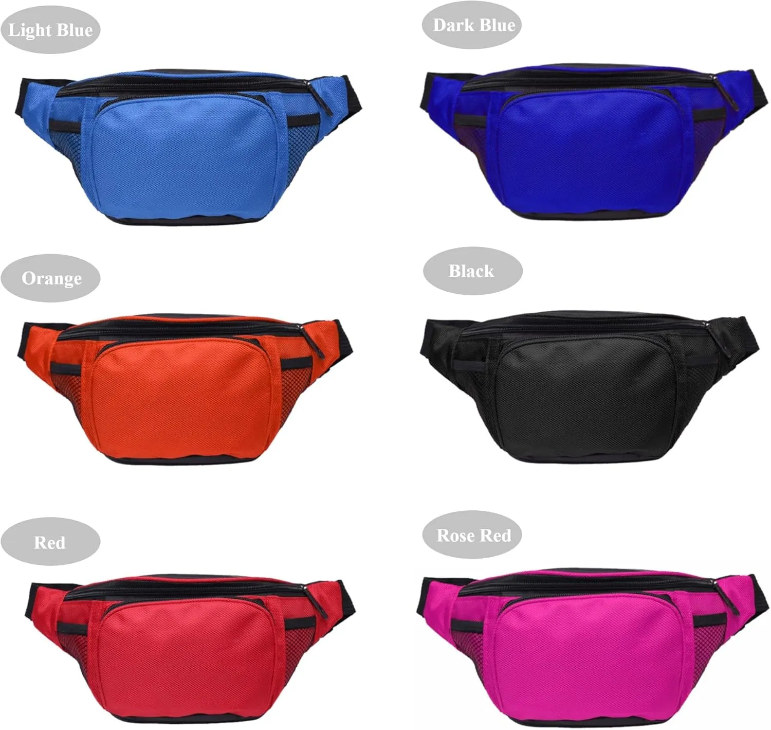 Fanny Pack For Men Women Nylon Zipper Waist Crossbody Waterproof Bag (Rose Red)