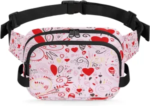 Fanny Pack for Women Men Abstraction Love Heart Crossbody Belt Bag with 3 Zipper Pockets Fashion Waterproof Waist Pack with Adjustable Strap for Travel Running Hiking Cycling