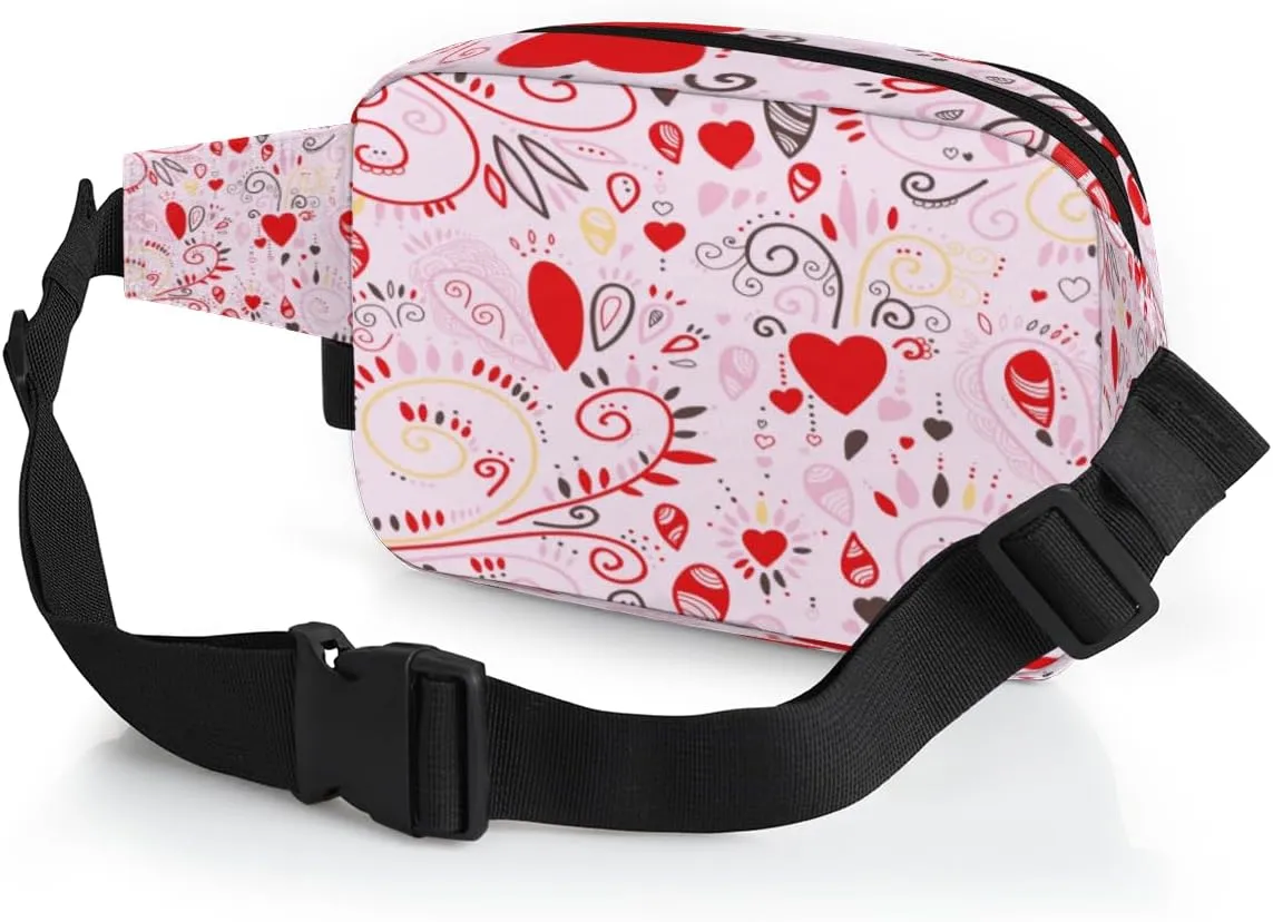 Fanny Pack for Women Men Abstraction Love Heart Crossbody Belt Bag with 3 Zipper Pockets Fashion Waterproof Waist Pack with Adjustable Strap for Travel Running Hiking Cycling