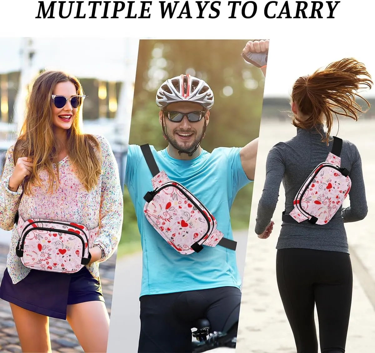 Fanny Pack for Women Men Abstraction Love Heart Crossbody Belt Bag with 3 Zipper Pockets Fashion Waterproof Waist Pack with Adjustable Strap for Travel Running Hiking Cycling