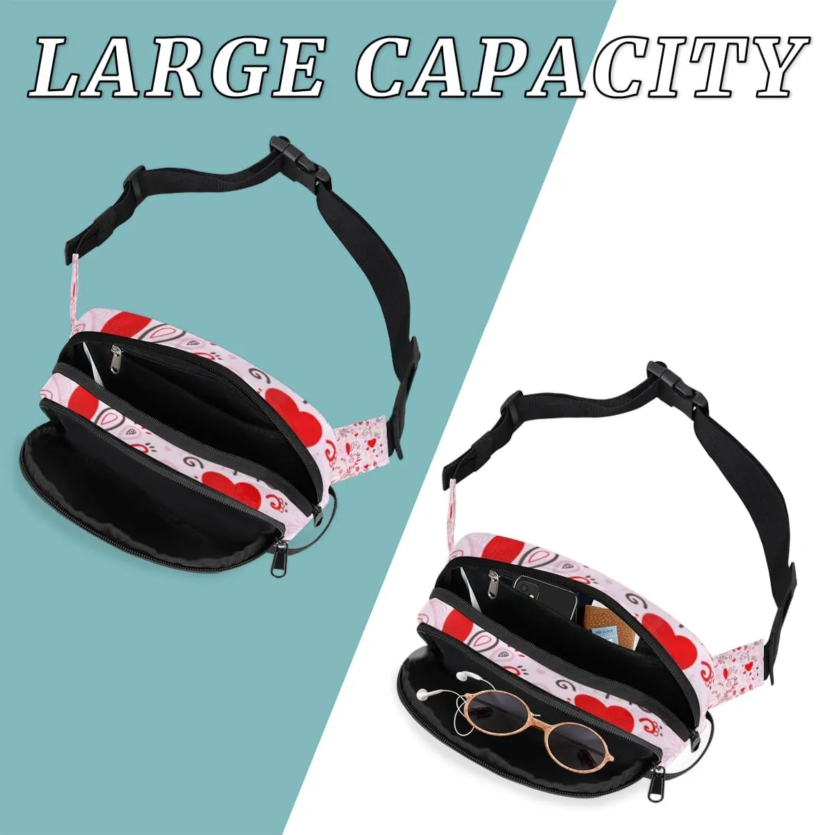 Fanny Pack for Women Men Abstraction Love Heart Crossbody Belt Bag with 3 Zipper Pockets Fashion Waterproof Waist Pack with Adjustable Strap for Travel Running Hiking Cycling