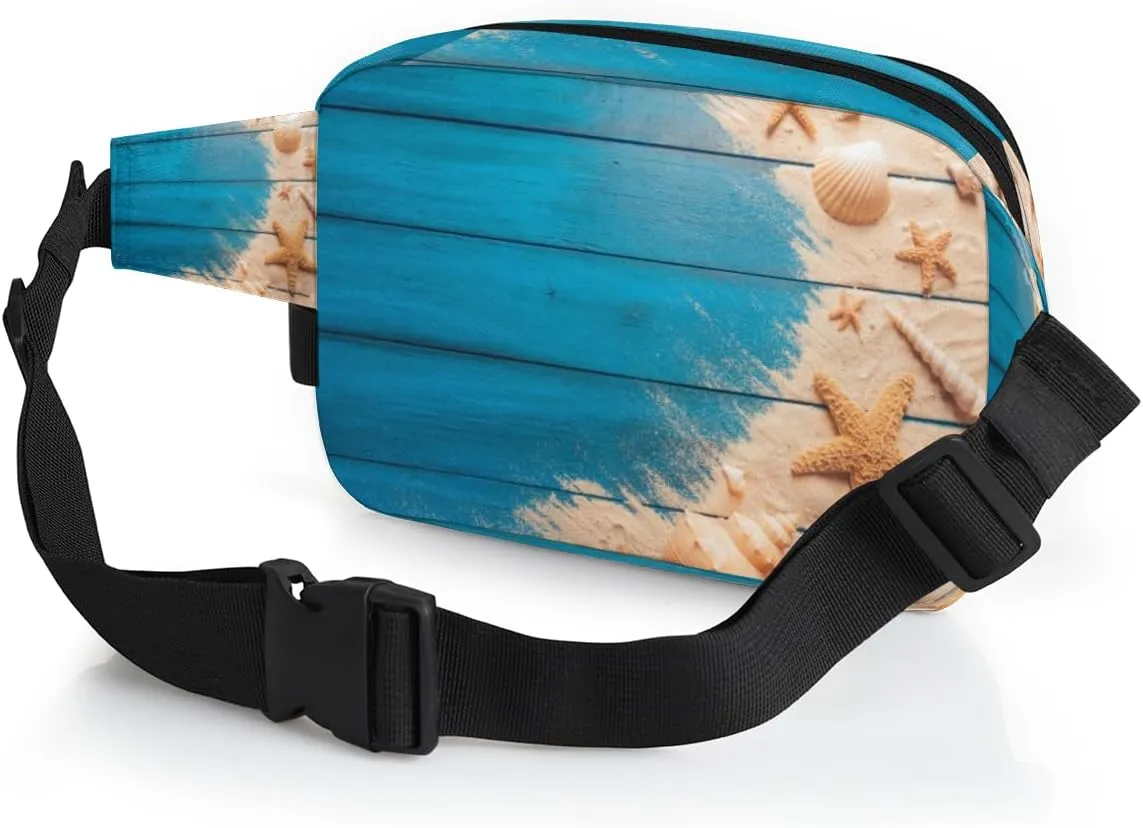 Fanny Pack for Women Men Cute Seashell Pattern Crossbody Belt Bag with 3 Zipper Pockets Fashion Waterproof Waist Pack with Adjustable Strap for Travel Running Hiking Cycling