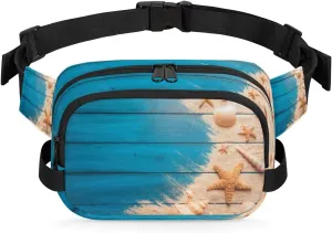 Fanny Pack for Women Men Cute Seashell Pattern Crossbody Belt Bag with 3 Zipper Pockets Fashion Waterproof Waist Pack with Adjustable Strap for Travel Running Hiking Cycling