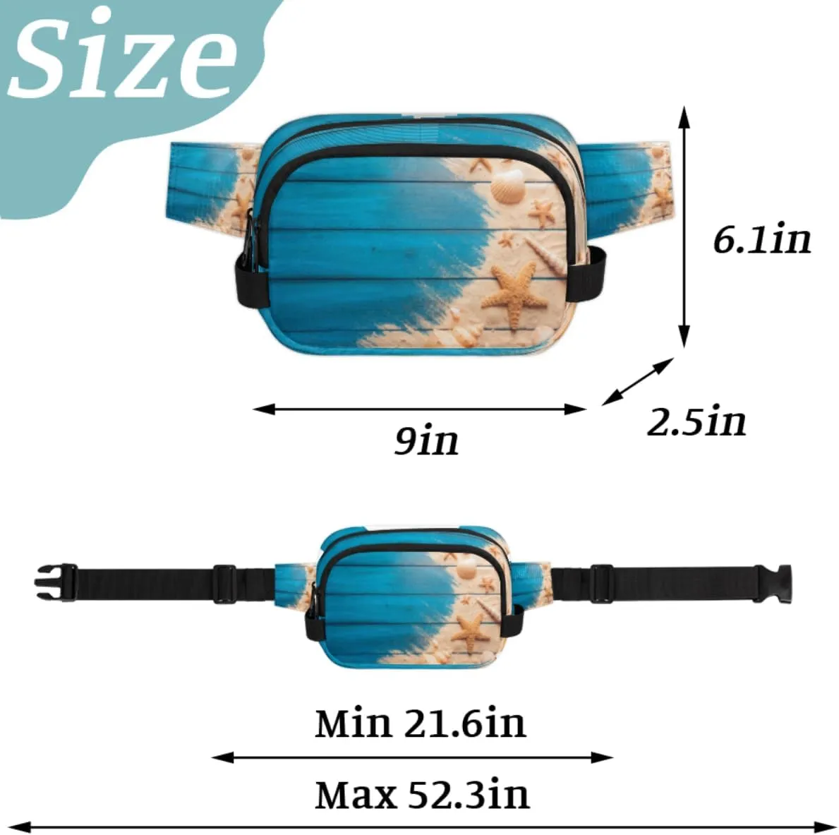 Fanny Pack for Women Men Cute Seashell Pattern Crossbody Belt Bag with 3 Zipper Pockets Fashion Waterproof Waist Pack with Adjustable Strap for Travel Running Hiking Cycling
