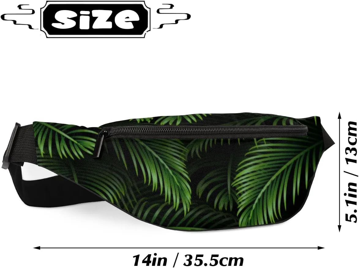 Fanny Pack for Women Men Palm Leaf Waist Pack Crossbody Bag with Adjustable Straps for Hiking Running Walking Travel Cycling