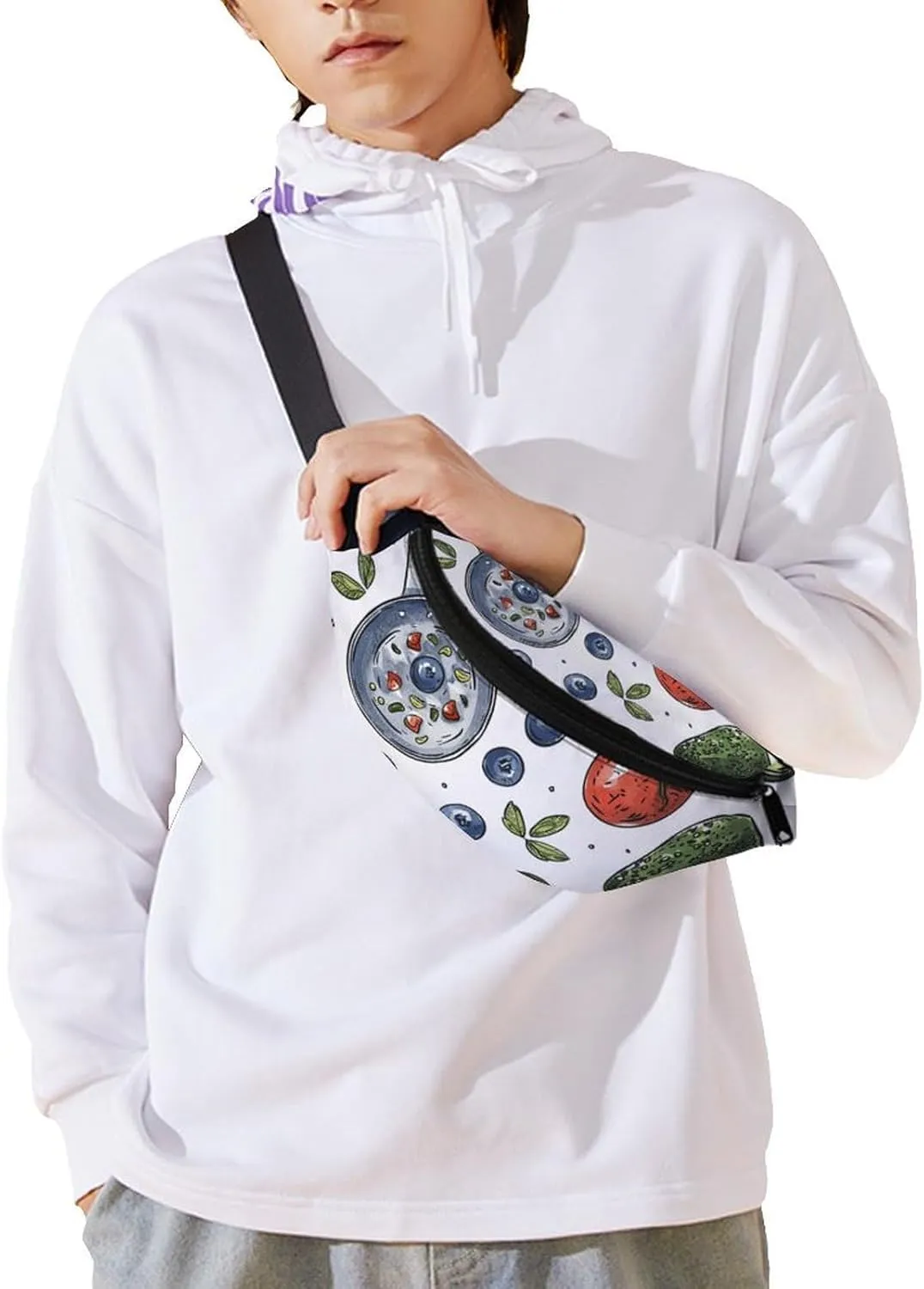 Fanny Pack for Women Men Pot And Blueberries Waist Pack Adjustable Belt Bag for Workout Running Travelling Casual Waist Bag