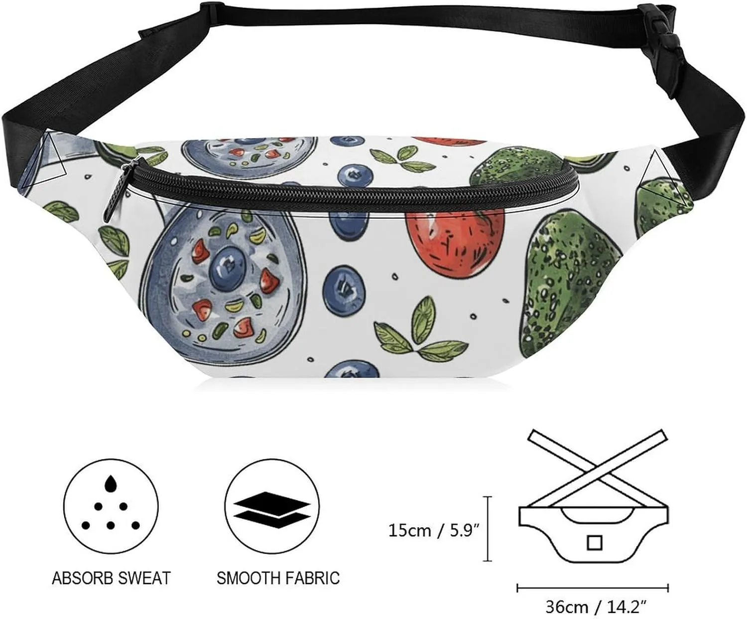 Fanny Pack for Women Men Pot And Blueberries Waist Pack Adjustable Belt Bag for Workout Running Travelling Casual Waist Bag