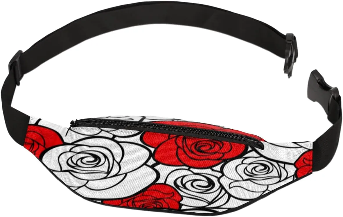Fanny Pack for Women Men Sketch Rose Waist Pack Crossbody Bag with Adjustable Straps for Hiking Running Walking Travel Cycling