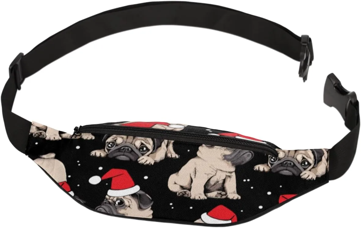 Fanny Pack for Women Men Waist Pack Cartoon Dog Christmas Hat Crossbody Bag with Adjustable Straps for Hiking Running Walking Travel Cycling