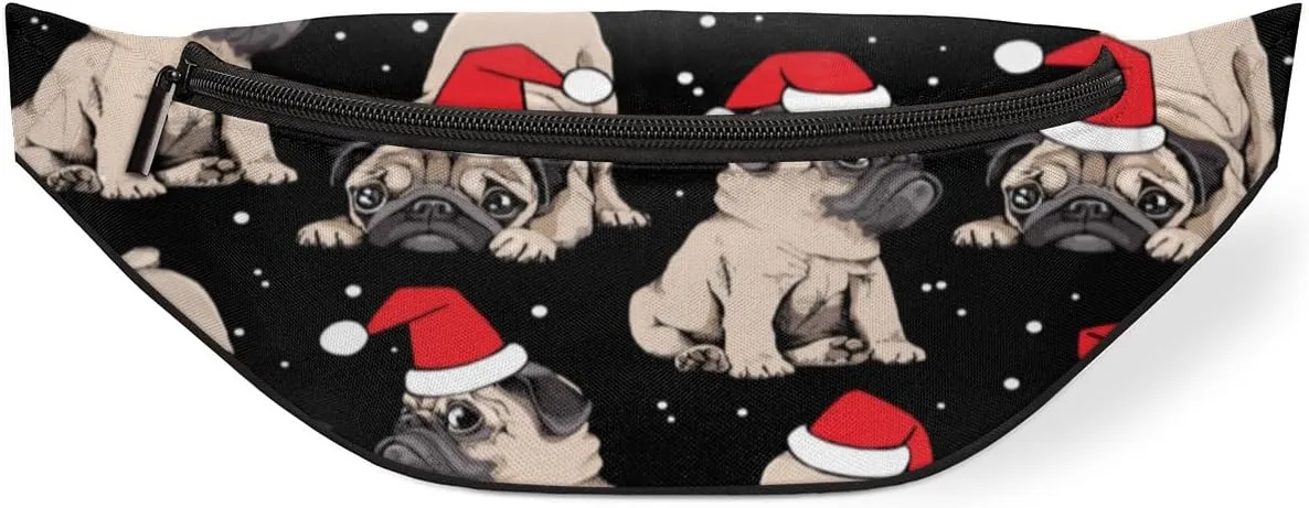 Fanny Pack for Women Men Waist Pack Cartoon Dog Christmas Hat Crossbody Bag with Adjustable Straps for Hiking Running Walking Travel Cycling