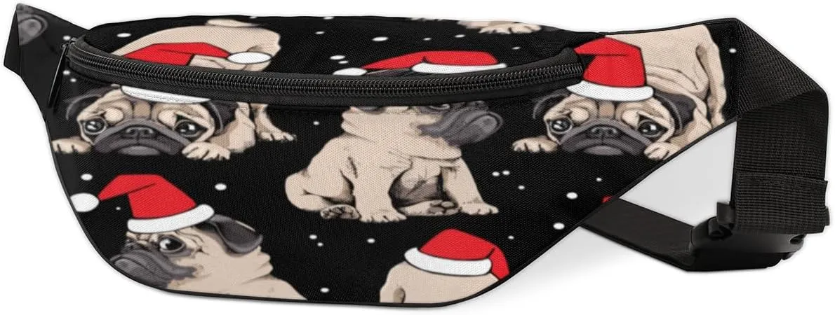 Fanny Pack for Women Men Waist Pack Cartoon Dog Christmas Hat Crossbody Bag with Adjustable Straps for Hiking Running Walking Travel Cycling
