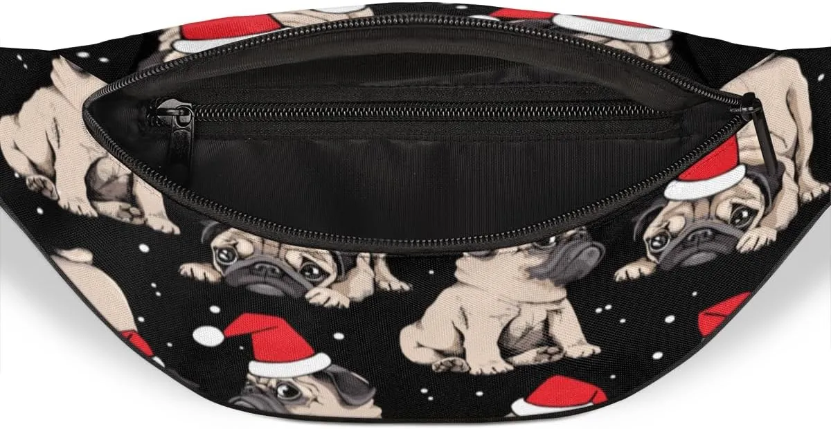 Fanny Pack for Women Men Waist Pack Cartoon Dog Christmas Hat Crossbody Bag with Adjustable Straps for Hiking Running Walking Travel Cycling