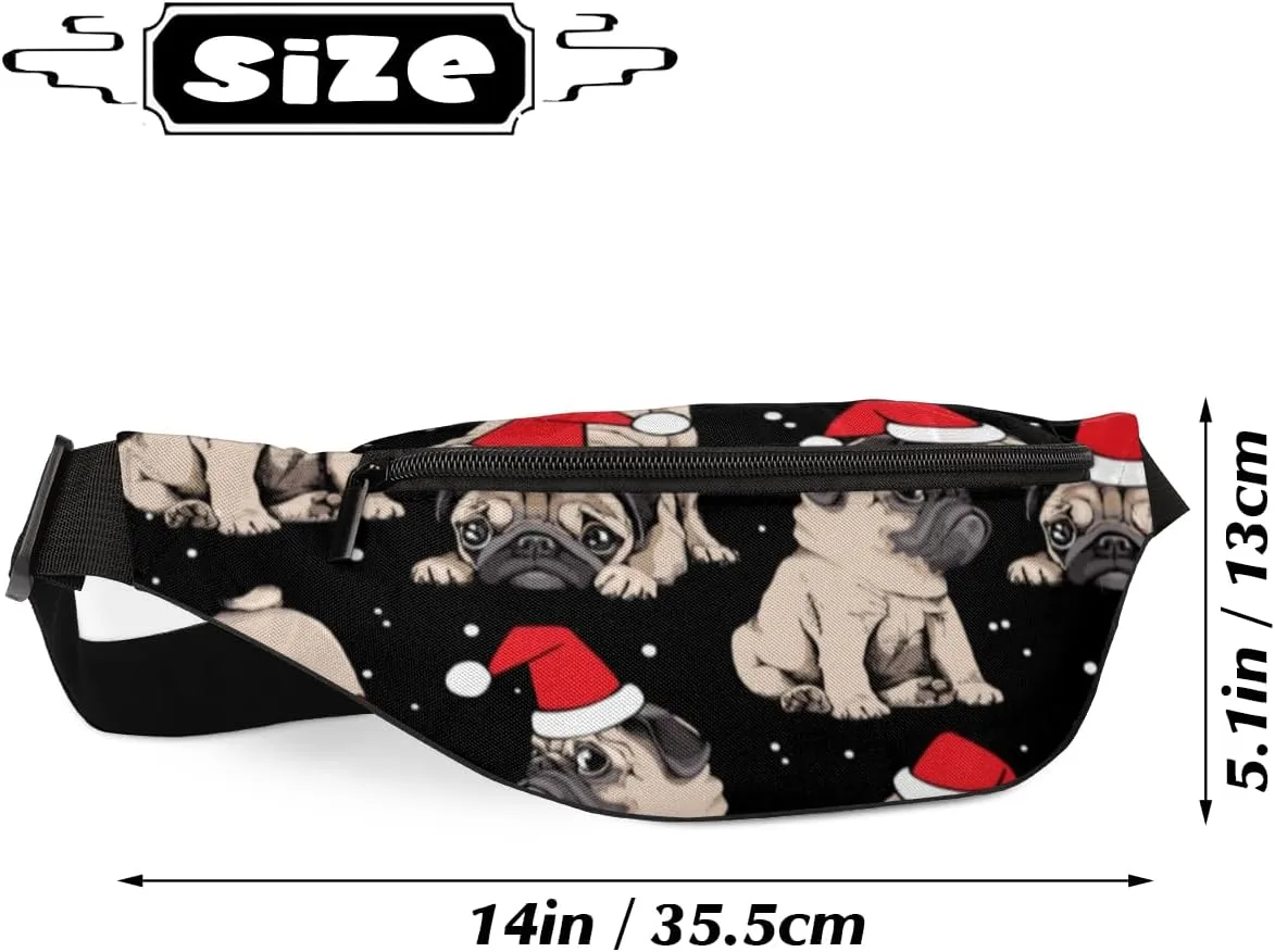 Fanny Pack for Women Men Waist Pack Cartoon Dog Christmas Hat Crossbody Bag with Adjustable Straps for Hiking Running Walking Travel Cycling