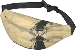 Fanny Pack Vintage Black Windmill On The Prairie Waist Pack For Women Men Waterproof Belt Bag With Adjustable Belt Casual Crossbody Bag Travel Waist Bag For Sports Running Cycling