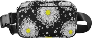 Fanny Pack Waist Bag for Men Women Black and White Daisy Crossbody Fashion Waist Packs Belt Bag with Adjustable Strap for Traveling, Hiking, Jogging, Cycling