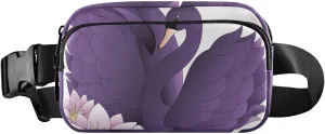 Fanny Pack Waist Bag for Men Women Purple Swans with Lotus Crossbody Fashion Waist Packs Belt Bag with Adjustable Strap for Traveling, Hiking, Jogging, Cycling