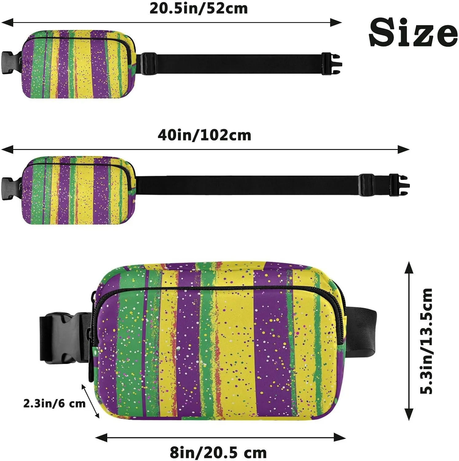 Fanny Pack Waist Bag with Adjustable Strap, Women Men Crossbody Sling Bags, Mardi Gras Carnival Coin Tie Lipstick, Large Capacity Travel Wallet for Shopping Sports Work