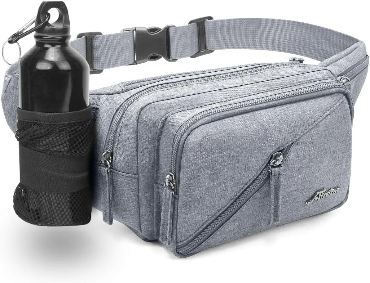 Fanny Pack Waterproof Waist Bag Pack Men Women Hip Bum Bag With Water Bottle Holder Adjustable Strap Suitable For Outdoors Workout Traveling Hiking Cycling Dog Walking Pouch Bag(Grey)