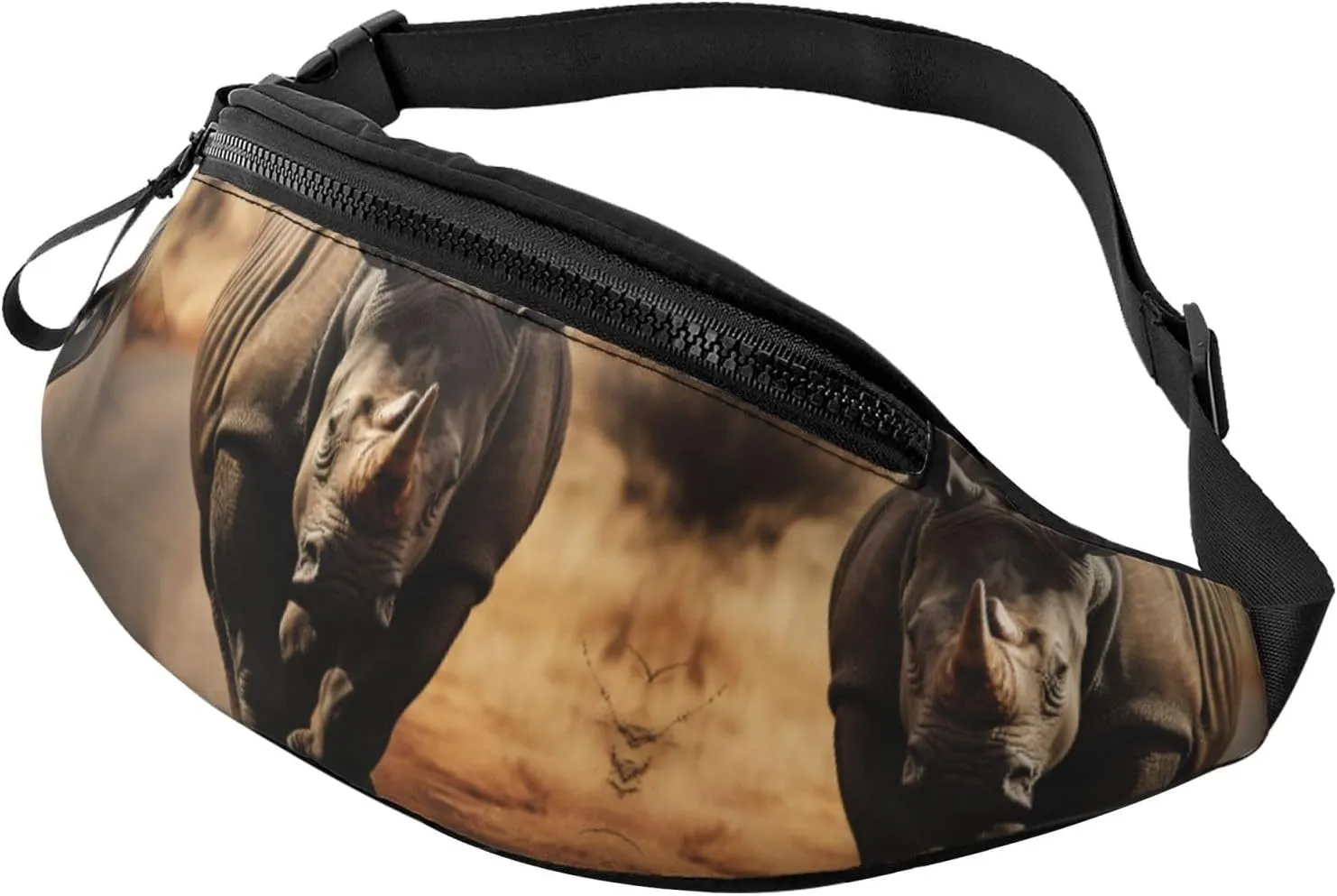 Fanny Pack, Wildlife Black Rhinoceros Printed Waist Pack,Adjustable Cross Body Bag For Travel Walking Running Hiking Cycling