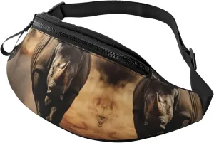 Fanny Pack, Wildlife Black Rhinoceros Printed Waist Pack,Adjustable Cross Body Bag For Travel Walking Running Hiking Cycling
