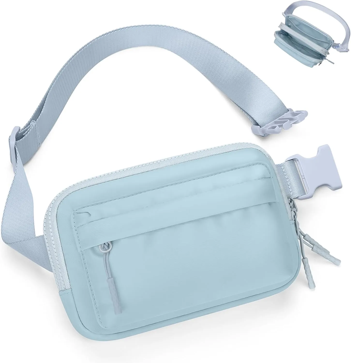 Fanny Packs for Women Men,Belt Bag with 4 Zipper Pockets,Waterproof Crossbody Bag,Fashion Waist Packs with Adjustable Long Strap for Workout/Running/Yoga/Shopping/Hiking,Blue Grey