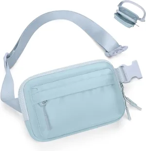 Fanny Packs for Women Men,Belt Bag with 4 Zipper Pockets,Waterproof Crossbody Bag,Fashion Waist Packs with Adjustable Long Strap for Workout/Running/Yoga/Shopping/Hiking,Blue Grey