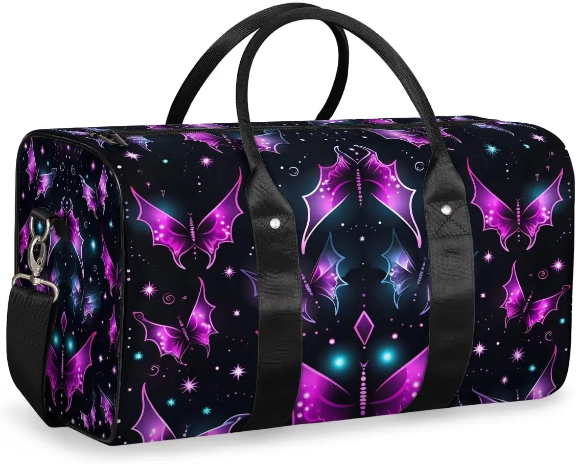 Fantasy Bat Colorful Travel Duffel Bag for Women Men Waterproof Foldable Overnight Weekender Bag Large Capacity Sports Gym Bag