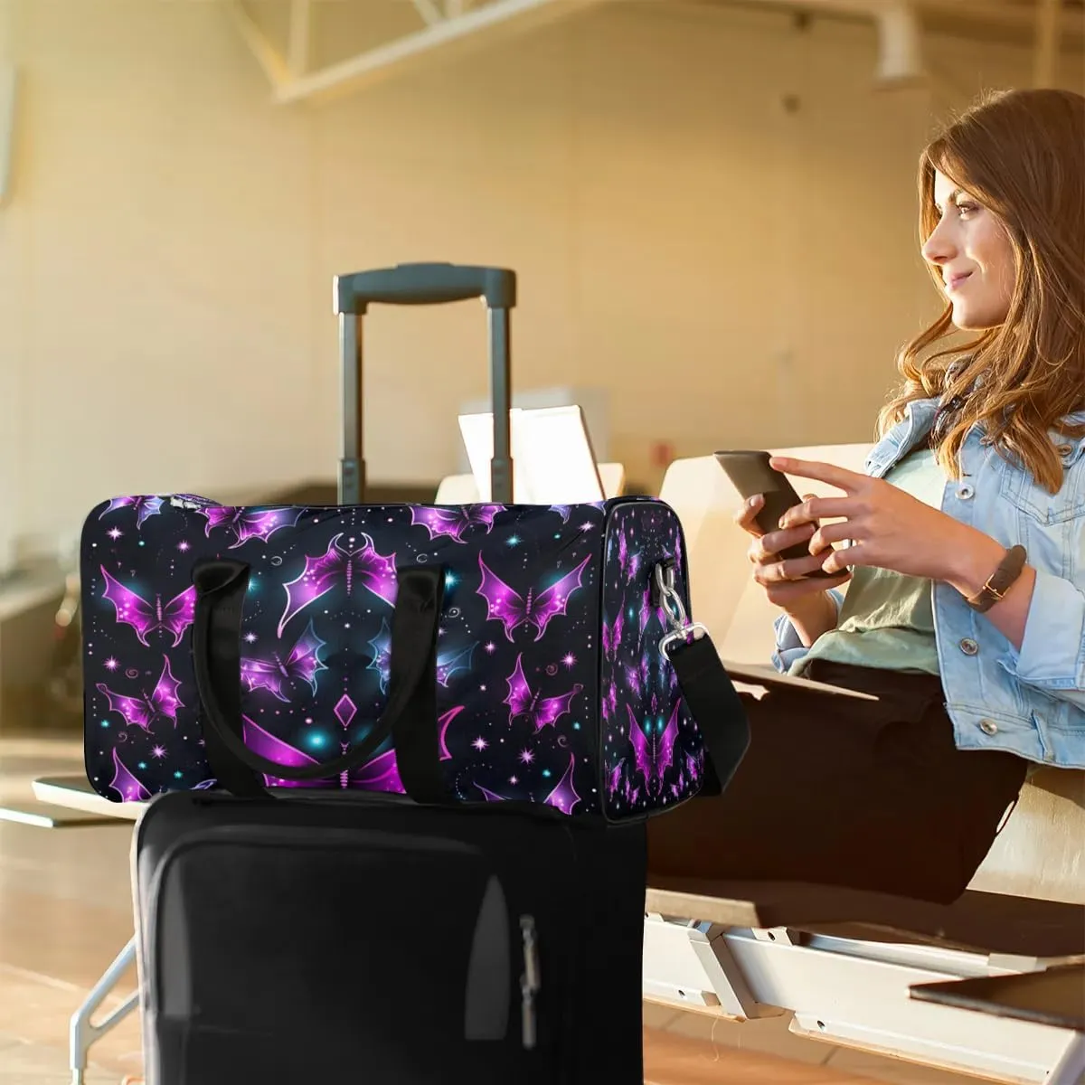 Fantasy Bat Colorful Travel Duffel Bag for Women Men Waterproof Foldable Overnight Weekender Bag Large Capacity Sports Gym Bag