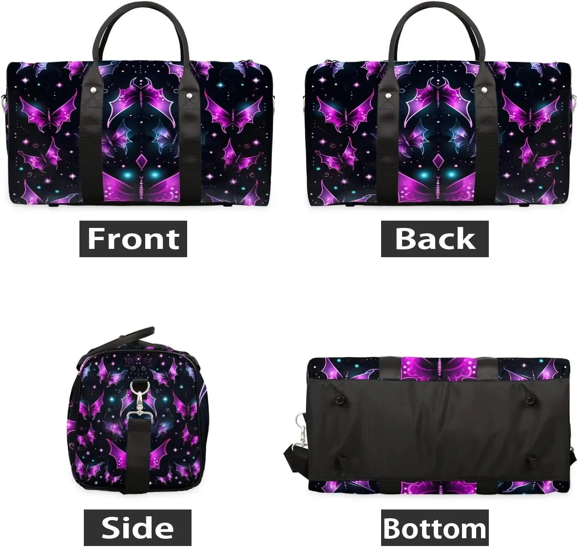 Fantasy Bat Colorful Travel Duffel Bag for Women Men Waterproof Foldable Overnight Weekender Bag Large Capacity Sports Gym Bag
